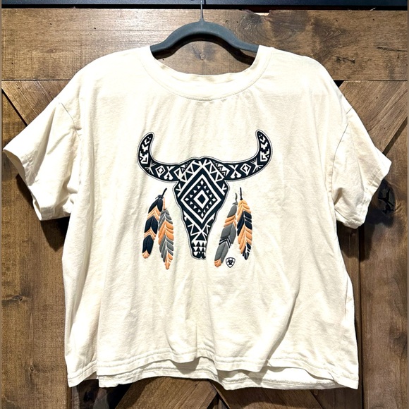 EUC Ariat Relaxed Fit Cropped Longhorn Graphic Tee Sz XL - Picture 16 of 16
